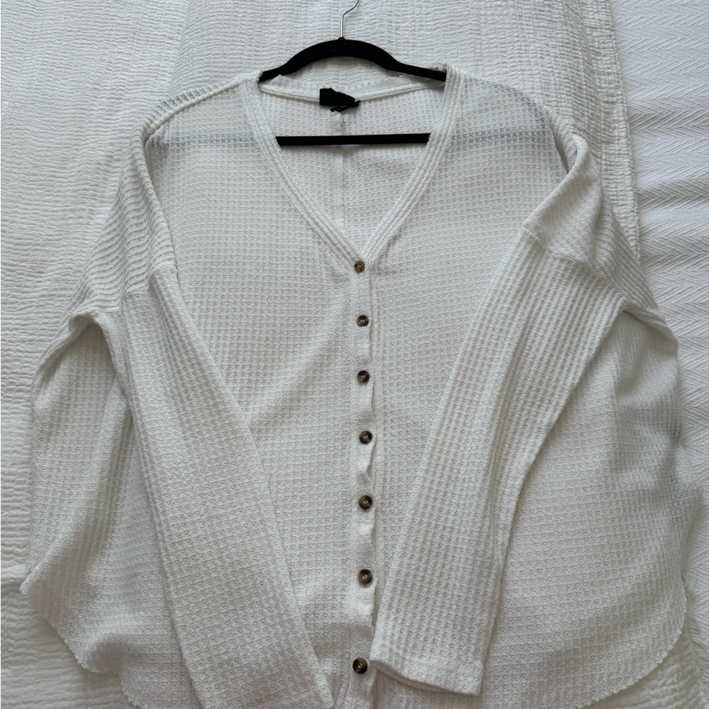 Urban Outfitters Oversized White Waffle Knit Cardigan